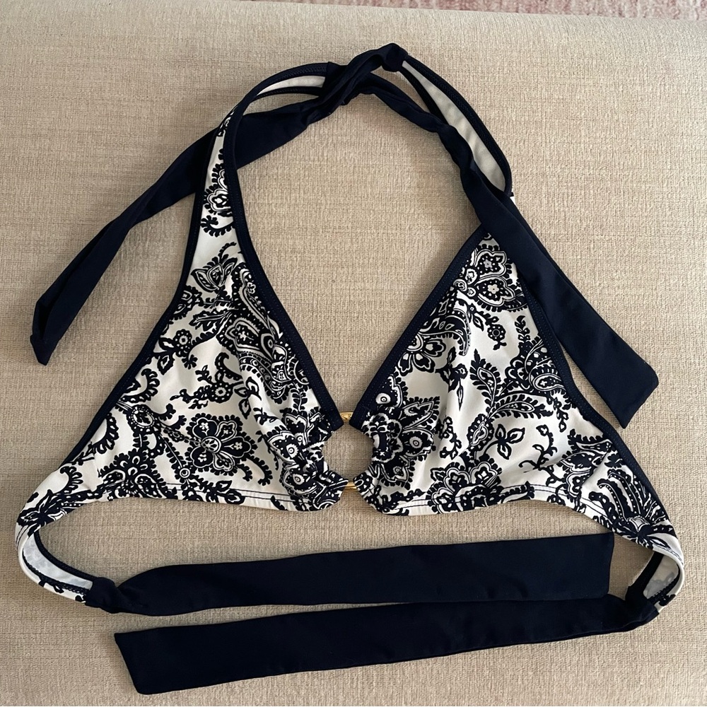 Ralph Lauren Navy and White Bikini Top w/ Halter Ties